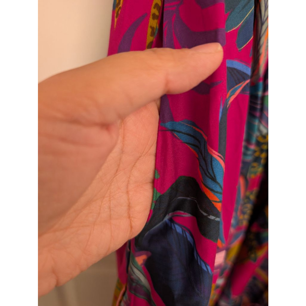 Farm Rio Rainbow Macaws Midi Dress Pink Blue Tropical Bird Print High Low Size S - Picture 4 of 9